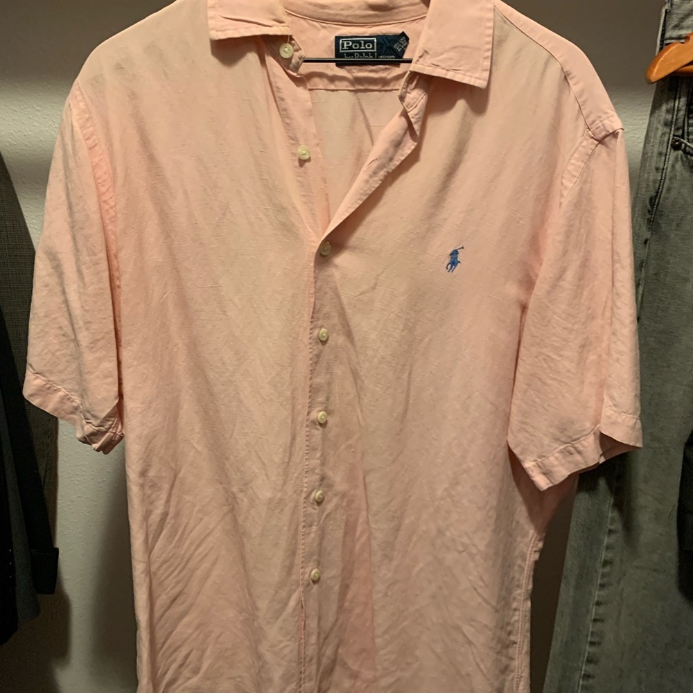 Polo by Ralph Lauren Men's Light Pink Linen Button Down Shirt